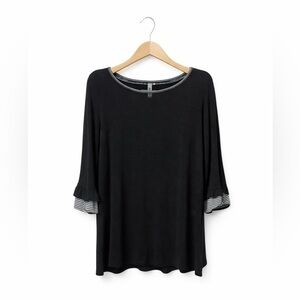 Emerald Black Tunic with Striped Accents – Women’s Size Large